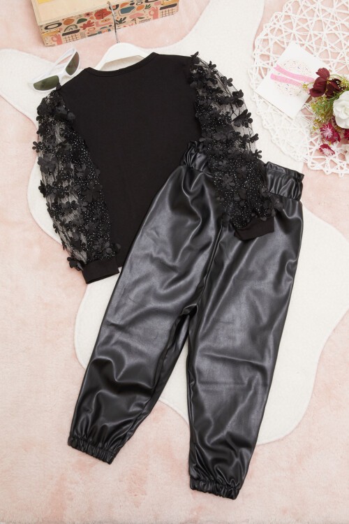 Kız Çocuk Siyah Tüllü Bluz Pantolonlu Takım 15038