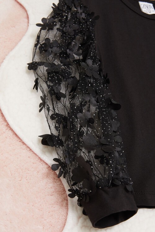 Kız Çocuk Siyah Tüllü Bluz Pantolonlu Takım 15038