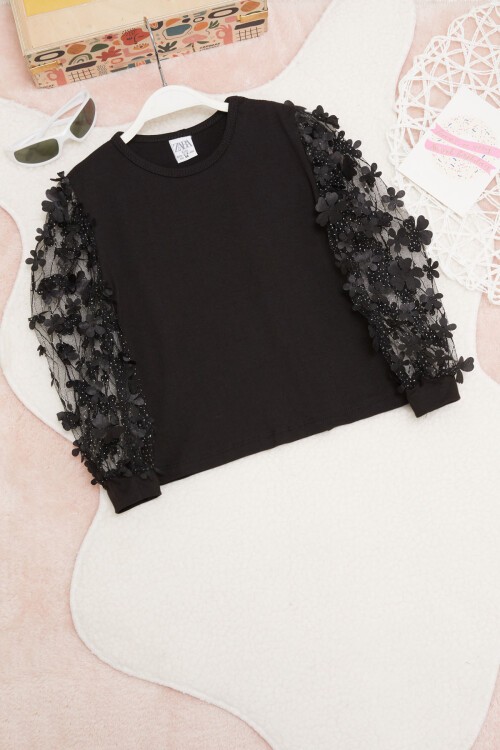 Kız Çocuk Siyah Tüllü Bluz Pantolonlu Takım 15038