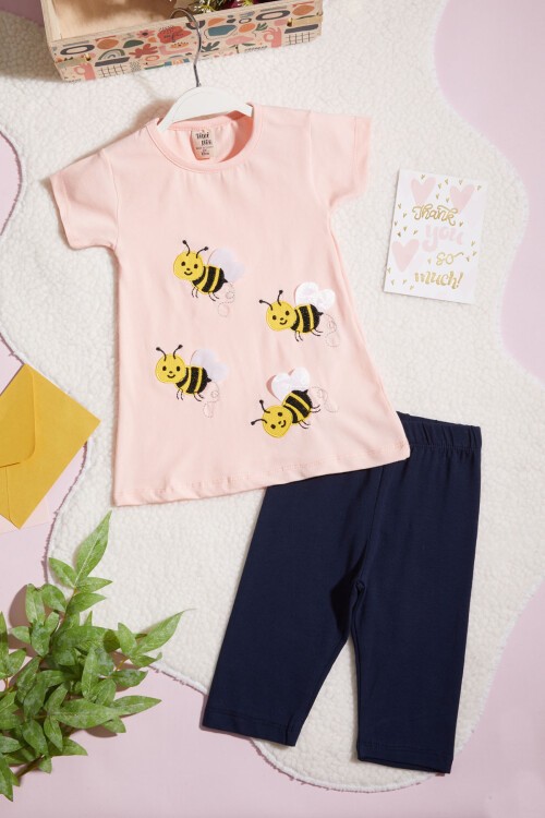 Kız Çocuk Somon Arı Nakışlı 2-5 Yaş Kaprili Takım 403