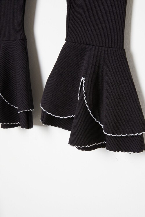 Kız Çocuk Volanlı Siyah İspanyol Paça Tayt 16385