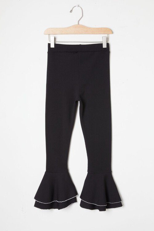 Kız Çocuk Volanlı Siyah İspanyol Paça Tayt 16385