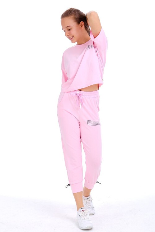 Kız Çocuk Yazı Baskılı Yazlık Takım 10-15 Yaş 13871