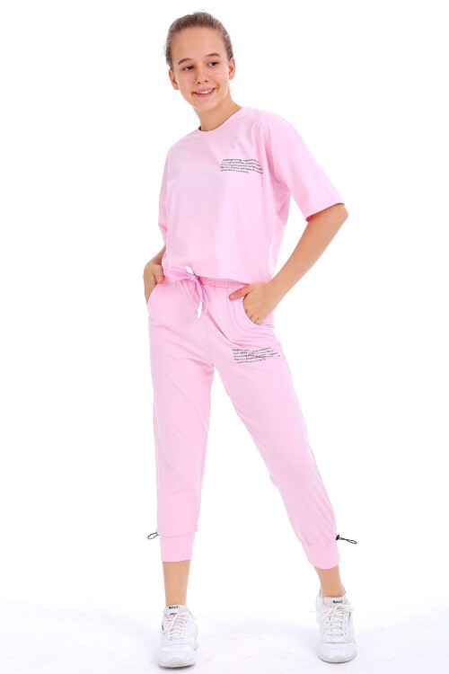 Kız Çocuk Yazı Baskılı Yazlık Takım 10-15 Yaş 13871