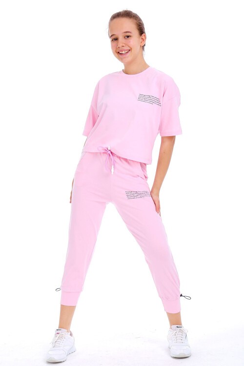 Kız Çocuk Yazı Baskılı Yazlık Takım 10-15 Yaş 13871