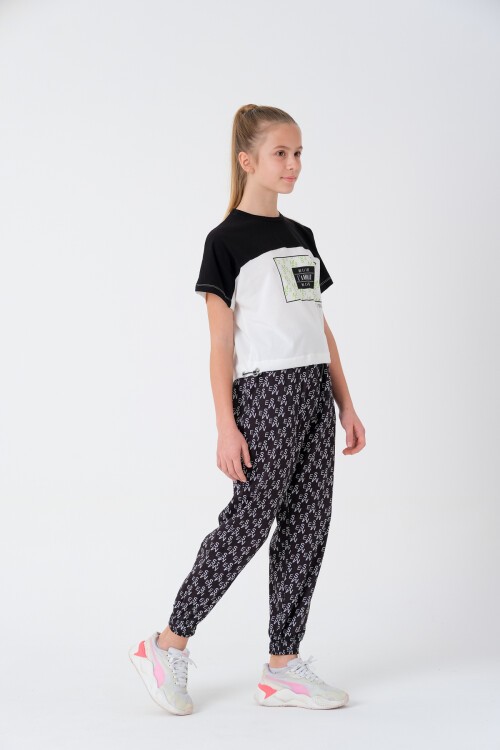 Kız Çocuk Yazı Baskılı Yazlık Takım 8-14 Yaş 13843