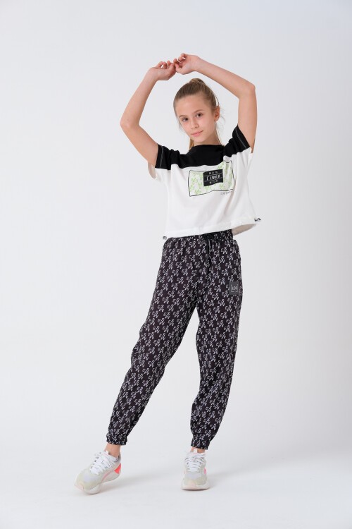 Kız Çocuk Yazı Baskılı Yazlık Takım 8-14 Yaş 13843