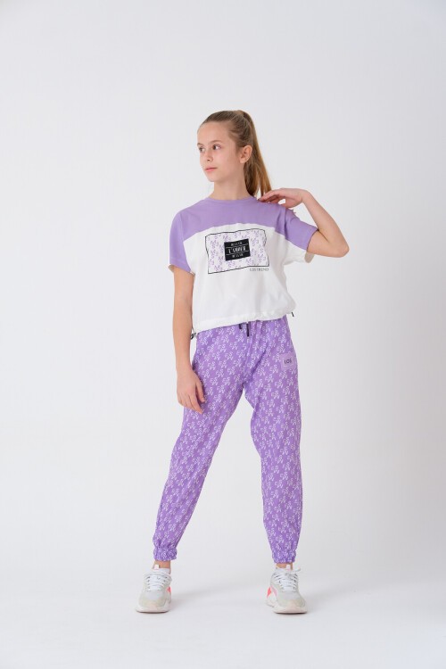 Kız Çocuk Yazı Baskılı Yazlık Takım 8-14 Yaş 13843