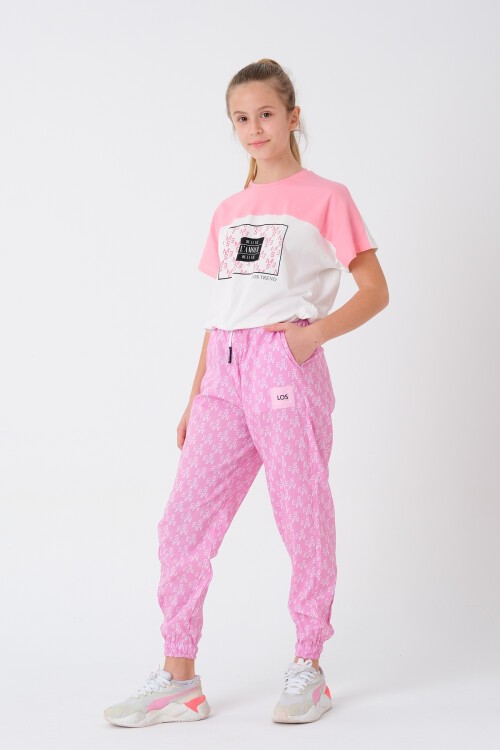 Kız Çocuk Yazı Baskılı Yazlık Takım 8-14 Yaş 13843