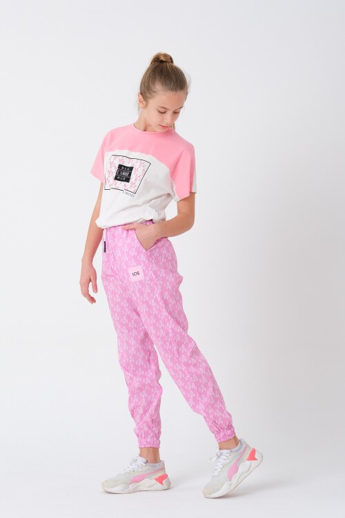 Kız Çocuk Yazı Baskılı Yazlık Takım 8-14 Yaş 13843