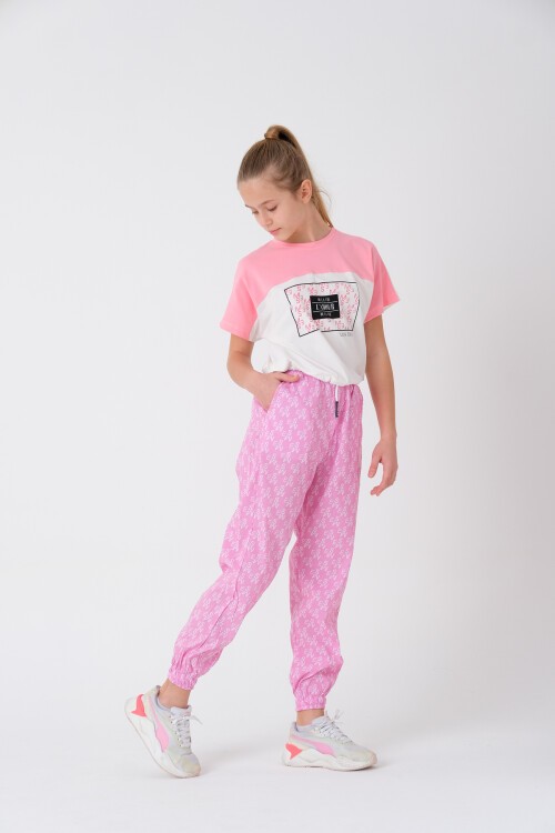 Kız Çocuk Yazı Baskılı Yazlık Takım 8-14 Yaş 13843