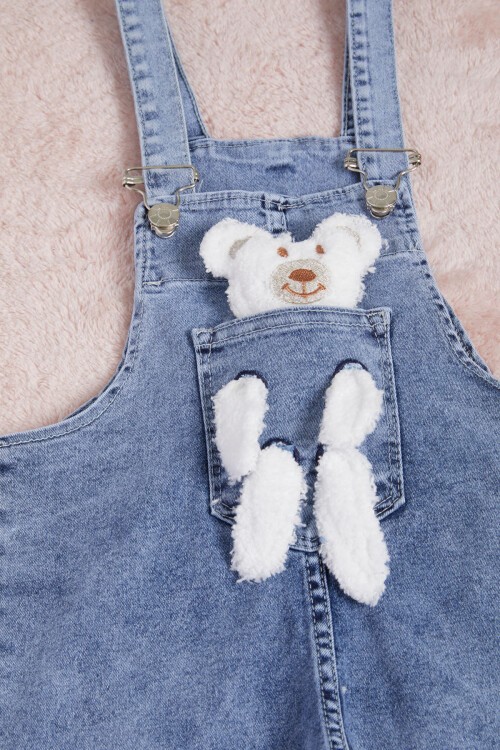 Koyu Mavi Ayıcık Detaylı Kız Salopet Tulum 15466