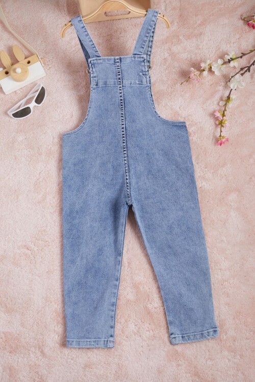 Koyu Mavi Ayıcık Detaylı Kız Salopet Tulum 15466