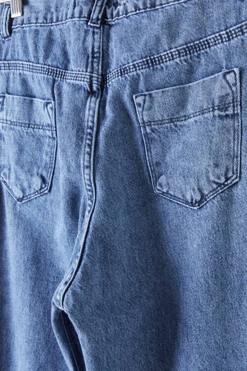 Koyu Mavi Paçası Çıtçıtlı Yırtmaçlı Kız Jean Pantolon 16204