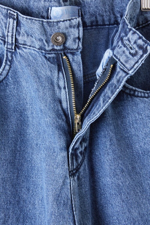 Koyu Mavi Paçası Çıtçıtlı Yırtmaçlı Kız Jean Pantolon 16204