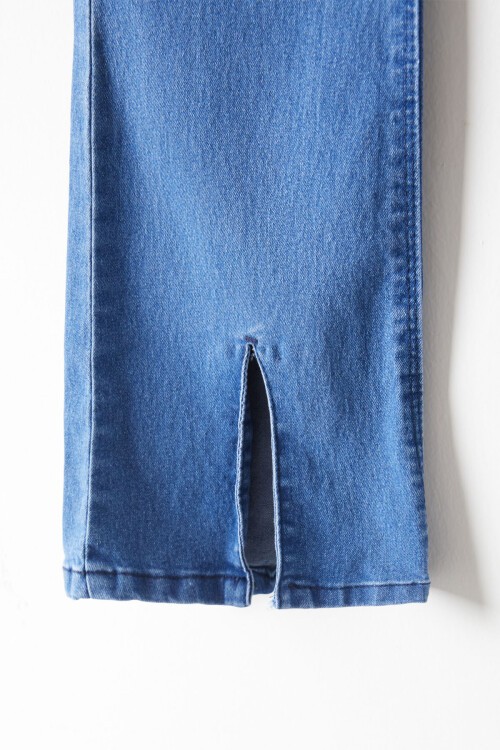 Koyu Mavi Yırtmaçlı İspanyol Paça Kız Çocuk Jean Pantolon 16209