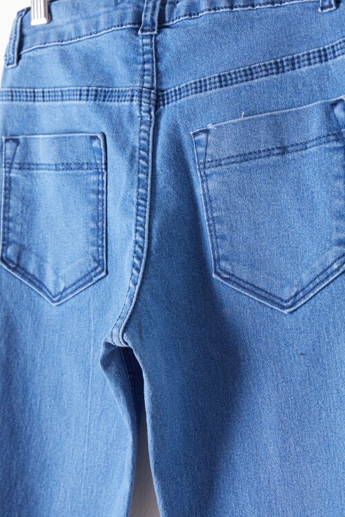 Koyu Mavi Yırtmaçlı İspanyol Paça Kız Çocuk Jean Pantolon 16209