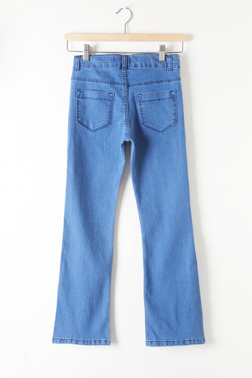 Koyu Mavi Yırtmaçlı İspanyol Paça Kız Çocuk Jean Pantolon 16209