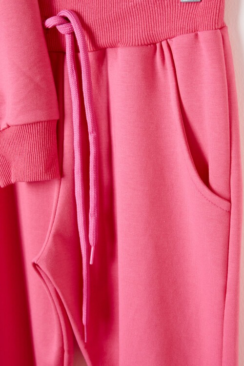 Koyu Pembe Hologram Yazı Baskılı Kız Çocuk Eşofman Takımı 16342