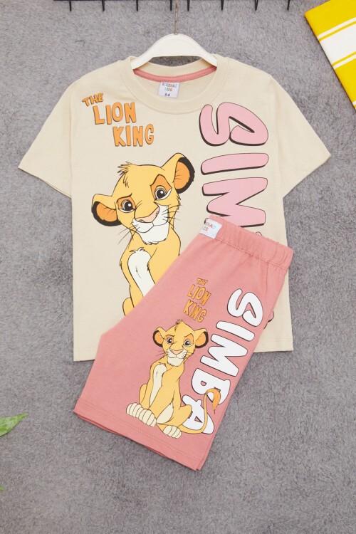 Krem Aslan Kral Baskılı Erkek Çocuk Şortlu Takım 15404