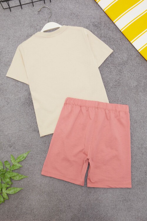 Krem Aslan Kral Baskılı Erkek Çocuk Şortlu Takım 15404