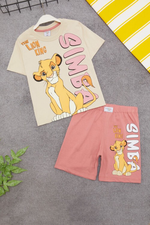 Krem Aslan Kral Baskılı Erkek Çocuk Şortlu Takım 15404