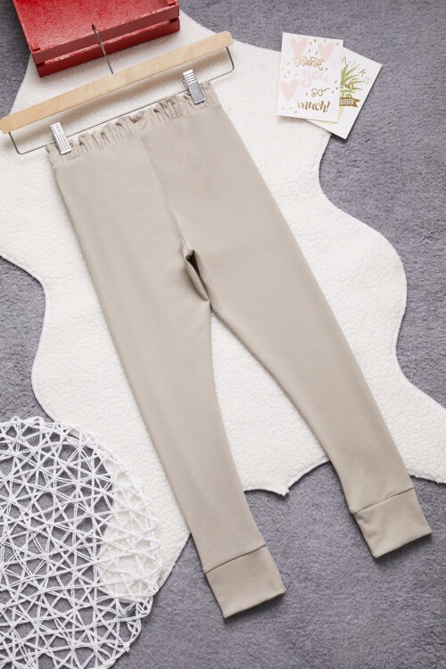 Krem Ayıcıklı Fitilli Kız Çocuk Tayt 15398