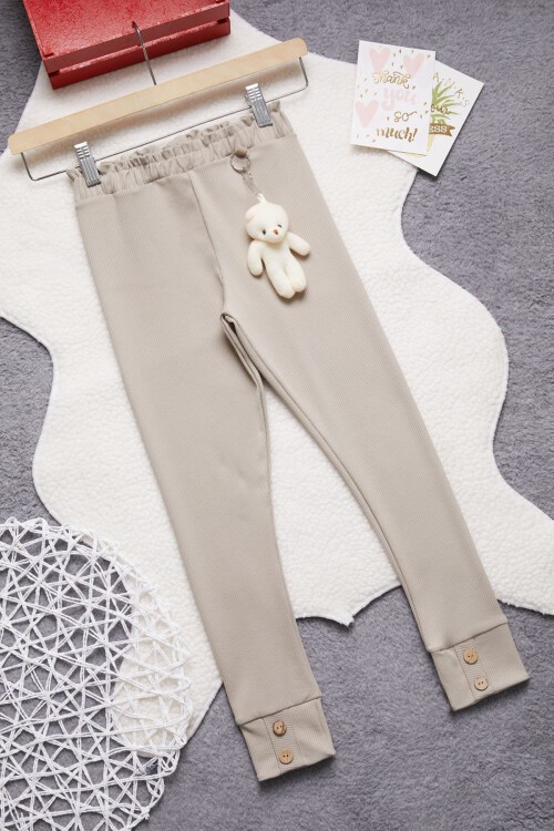 Krem Ayıcıklı Fitilli Kız Çocuk Tayt 15398