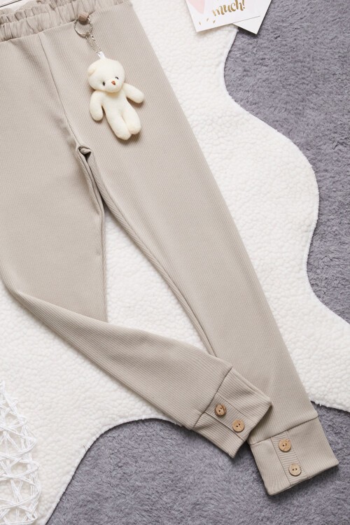 Krem Ayıcıklı Fitilli Kız Çocuk Tayt 15398