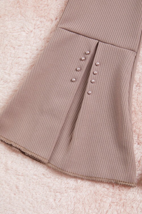 Krem Boncuklu Yırtmaçlı İspanyol Kız Tayt 15657