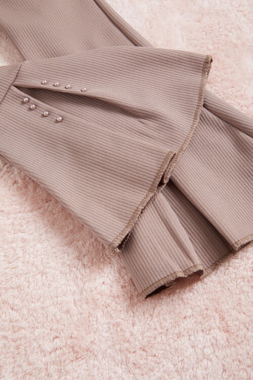 Krem Boncuklu Yırtmaçlı İspanyol Kız Tayt 15657