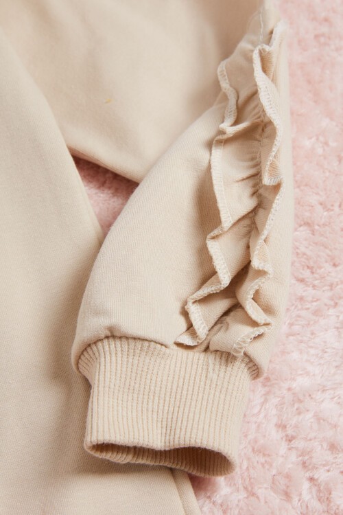 Krem Çiçek Nakışlı Uzun Kol Kız Çocuk Sweatshirt 16302