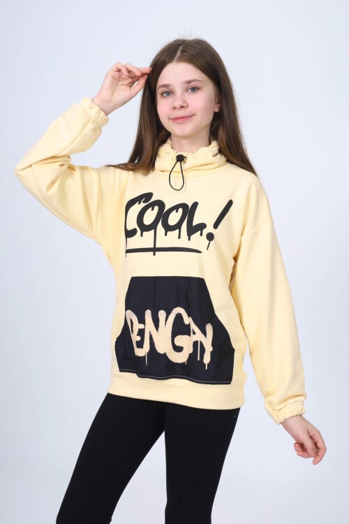 Krem Cool Yazı Baskılı Boğazlı Kız Çocuk Sweatshirt 16450
