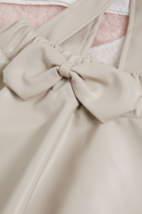 Krem Deri Etekli Bluzlu Kız Çocuk Salopet Takım 15561