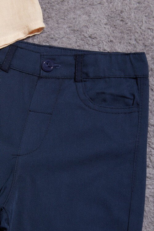 Krem Gömlekli Keten Şortlu Erkek Çocuk Takım 15432