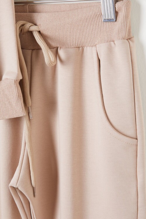 Krem Hologram Yazı Baskılı Kız Çocuk Eşofman Takımı 16345