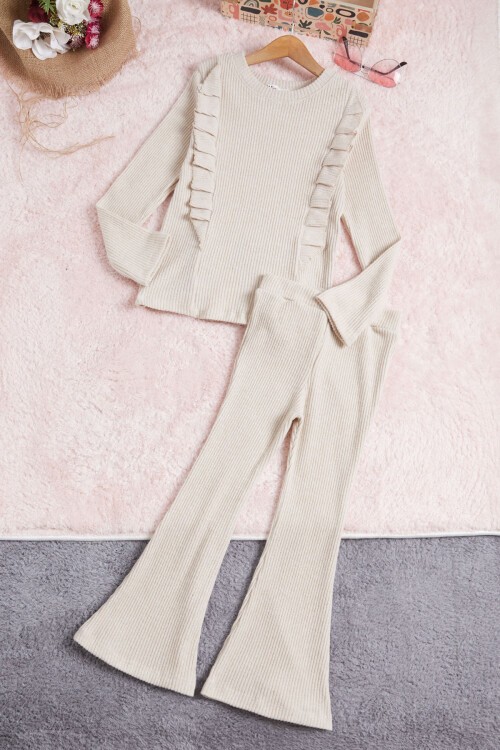 Krem İspanyol Paça Fırfırlı Kız Çocuk Takım 16322