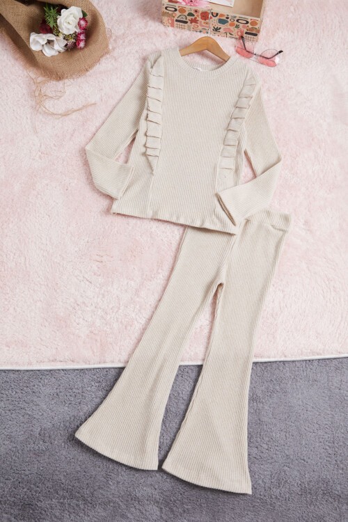 Krem İspanyol Paça Fırfırlı Kız Çocuk Takım 16322