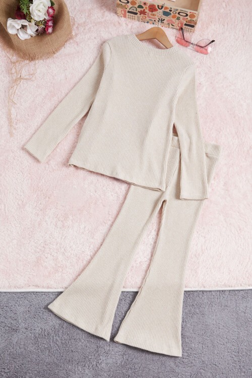 Krem İspanyol Paça Fırfırlı Kız Çocuk Takım 16322