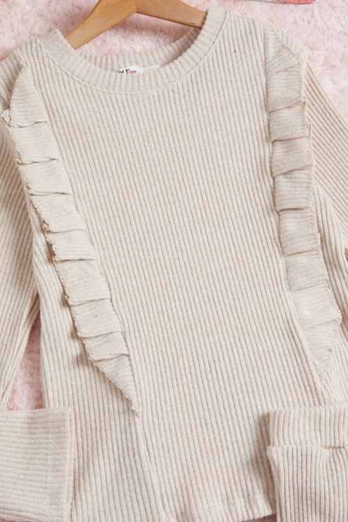 Krem İspanyol Paça Fırfırlı Kız Çocuk Takım 16322