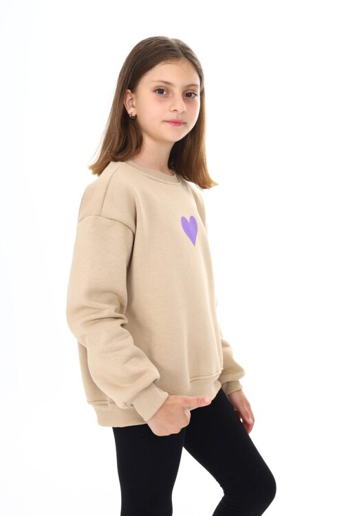 Krem Kalp Baskılı Polarlı Kız Çocuk Sweatshirt 16471