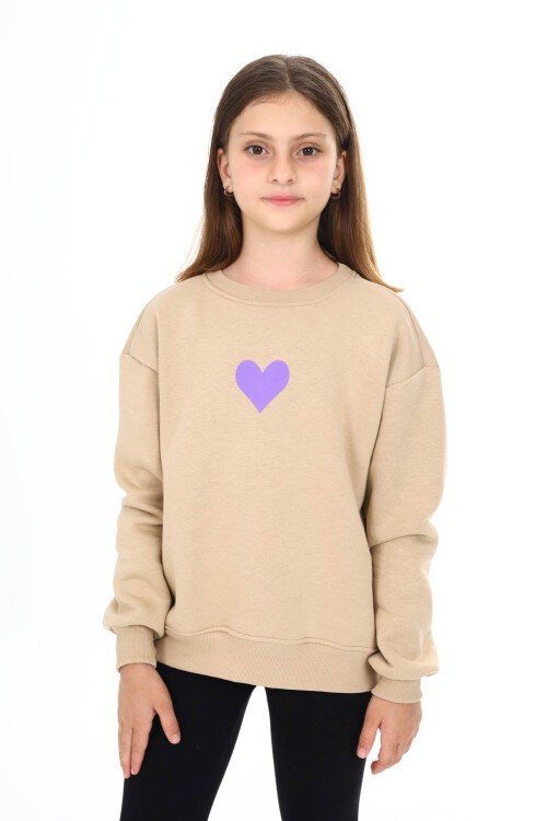 Krem Kalp Baskılı Polarlı Kız Çocuk Sweatshirt 16471