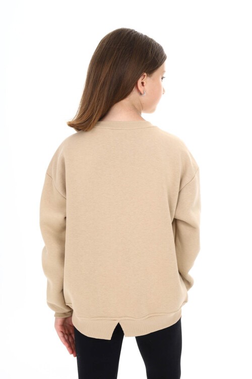 Krem Kalp Baskılı Polarlı Kız Çocuk Sweatshirt 16471