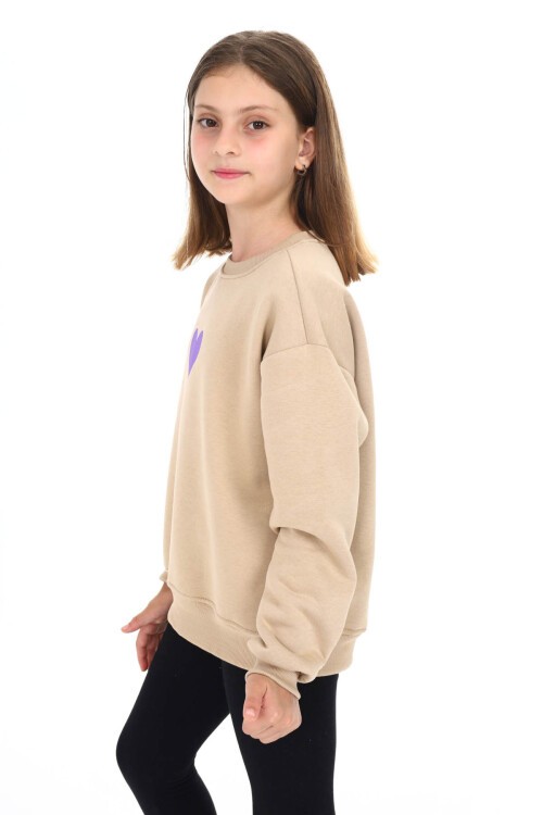 Krem Kalp Baskılı Polarlı Kız Çocuk Sweatshirt 16471
