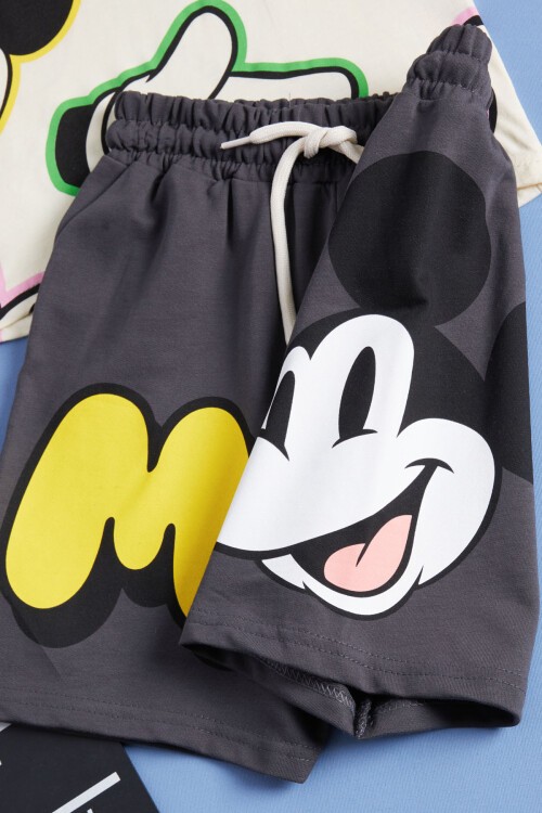 Krem Karakter Baskılı Erkek Çocuk Şortlu Takım 15479