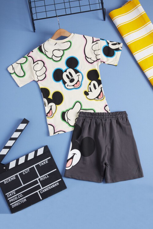 Krem Karakter Baskılı Erkek Çocuk Şortlu Takım 15479