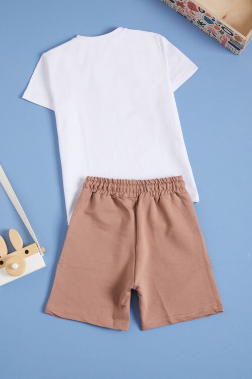 Krem Karakter Baskılı Erkek Çocuk Şortlu Takım 16031