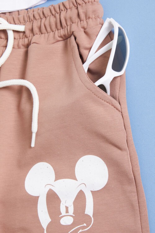 Krem Karakter Baskılı Erkek Çocuk Şortlu Takım 16031