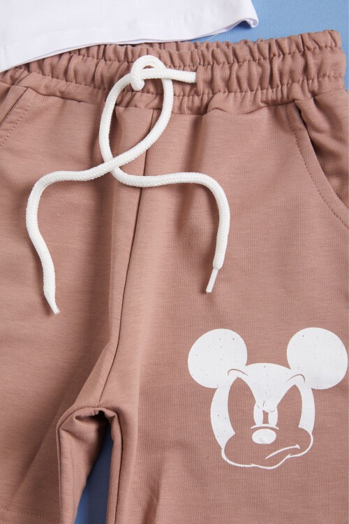 Krem Karakter Baskılı Erkek Çocuk Şortlu Takım 16031