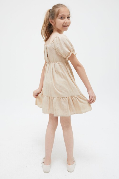 Krem Kız Çocuk Omuz Askılı Elbise 15416